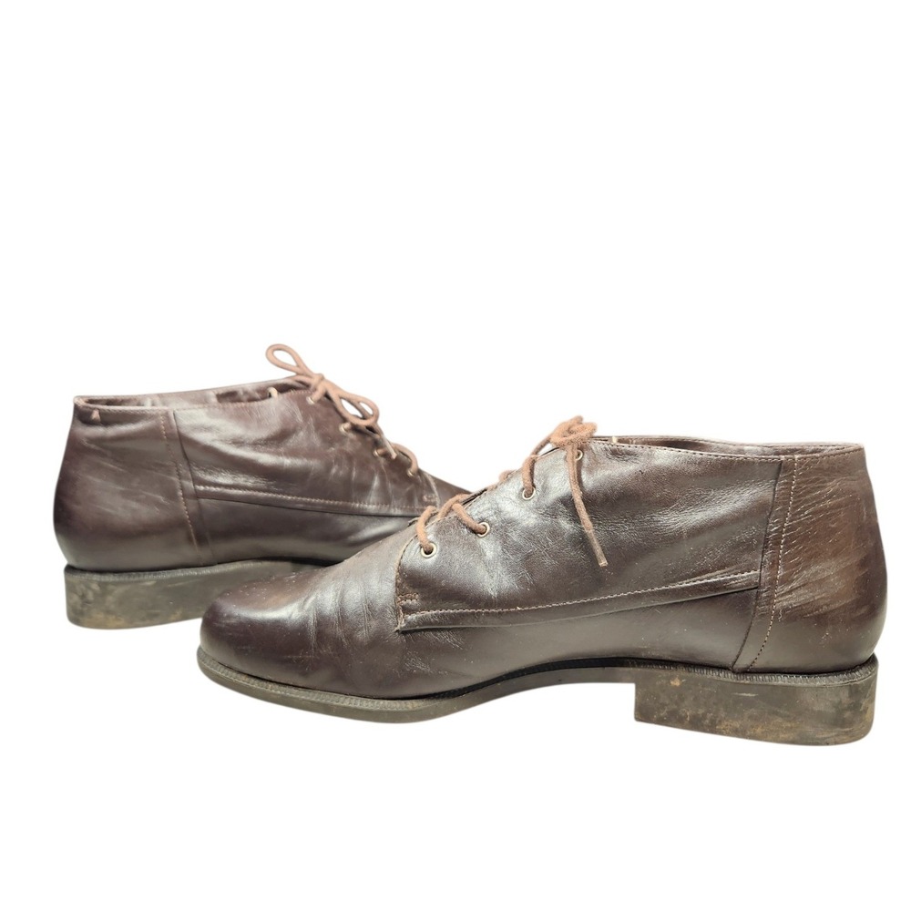 Vintage 90s Dark Academia Leather Ankle Boots Brown Chukka Booties Oxford 8.5
